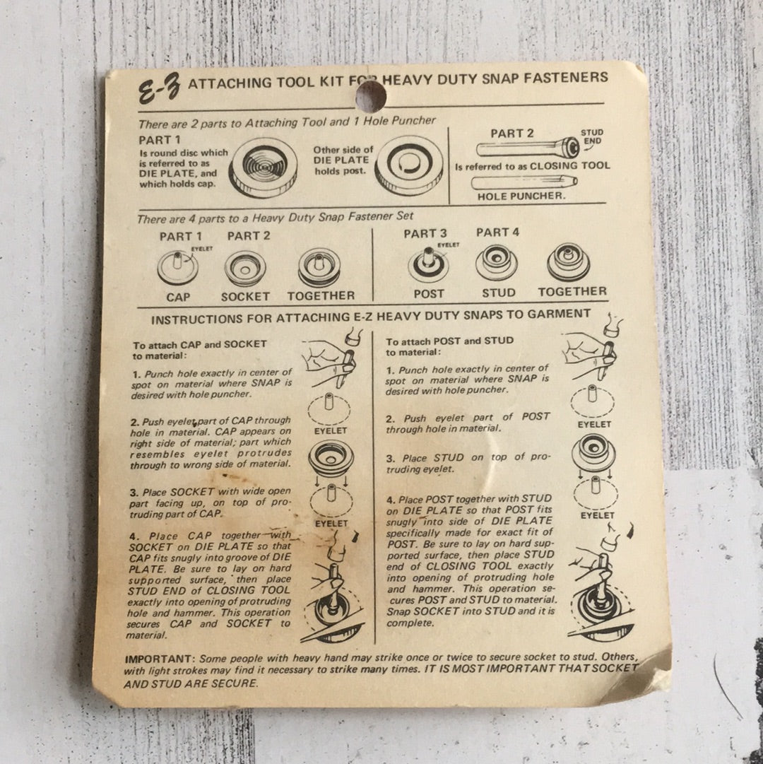 Vintage Heavy Duty Snap Fastener Attaching Kit