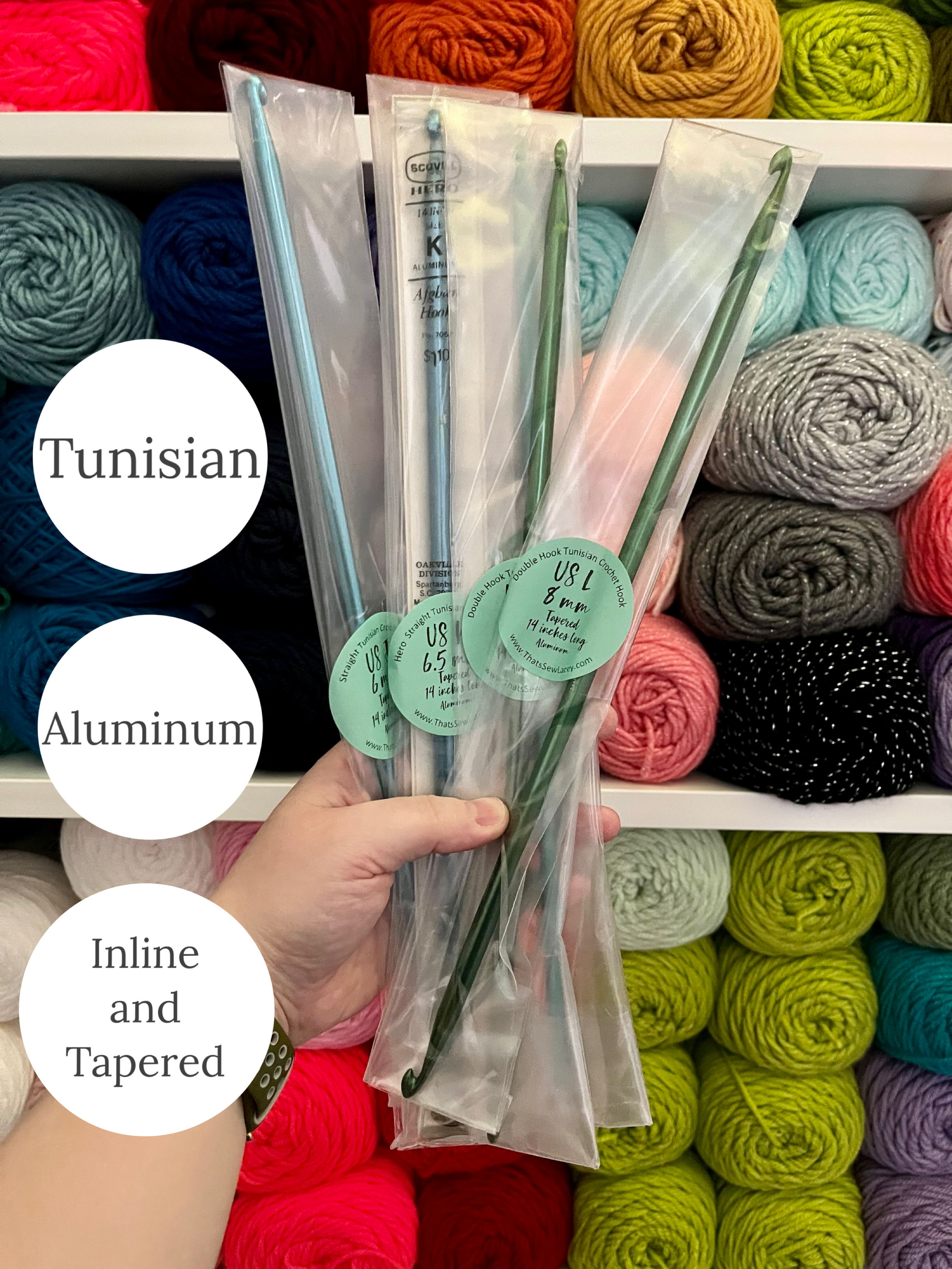 ALL Aluminum SHORT Inline & Tapered Tunisian (Afghan) Crochet Hooks –  That's Sew Lacey