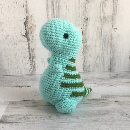 Aqua Blue with Forest Green Stripes - Chubby Dinosaur
